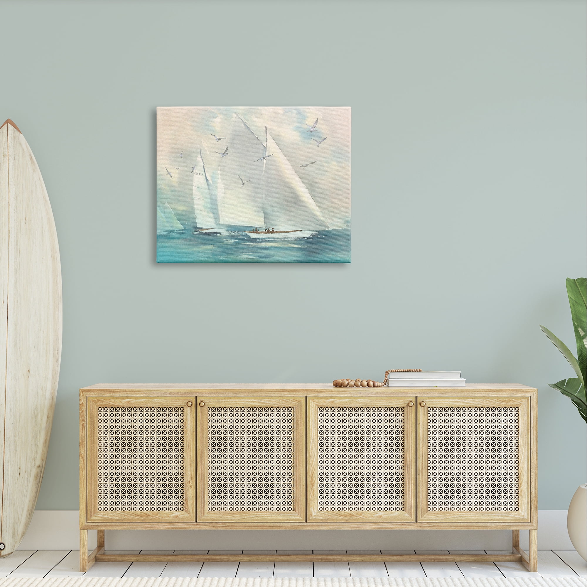 Stupell Sailboats Ocean Water Waves Landscape Painting Gallery Wrapped Canvas Print Wall Art