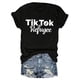 thumbnail image 4 of Camiseta gráfica "TikTok Refuge" para mujer: camiseta informal de algodón negro con letras blancas llamativas, cuello redondo, manga corta, lavable a máquina, ideal para el tiempo libre., 4 of 8
