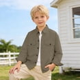 thumbnail image 2 of CUZIBR Boys Toddler Child Shirts Solid Color Button Down Long Sleeve Front Pockets Gentleman Lapel Collared Tops Elegant Fashionable Breathable Cozy Spring Dailywear,Army Green,11-12 Years, 2 of 8