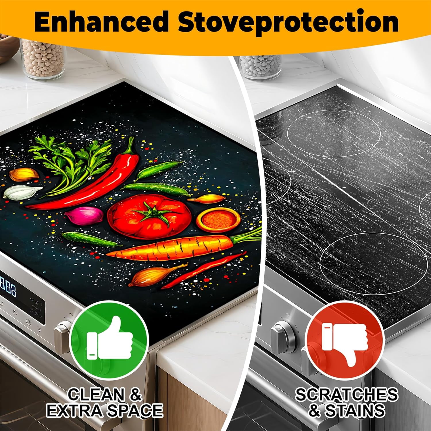 Stove Top Cover Flower Gas Stove Top Cover for Home Decoration Kitchen Pad Non-Stick Washable Cooktop Covers Countertop Protector Keep Stove Clean (Vegetable, 28L"x20W")