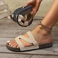 thumbnail image 3 of Rokment Beach Platform Cork Footbed Slides Sandals for Women Wide Width Comfortable Soft Sole Casual Leather Open Toe Orthopedic Walking Flat Slip on Vacation Dress Slippers Summer Shoes Beige, 3 of 7
