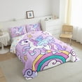 thumbnail image 3 of Manfei Cartoon Kawaii Unicorn Queen Comforter Set,Kawaii Rainbow Striped Bedding Sets,Cute Stars Print Bedding Comforter Set For Kids,Breathable Home Decor Reversible,3 Pieces, 3 of 8
