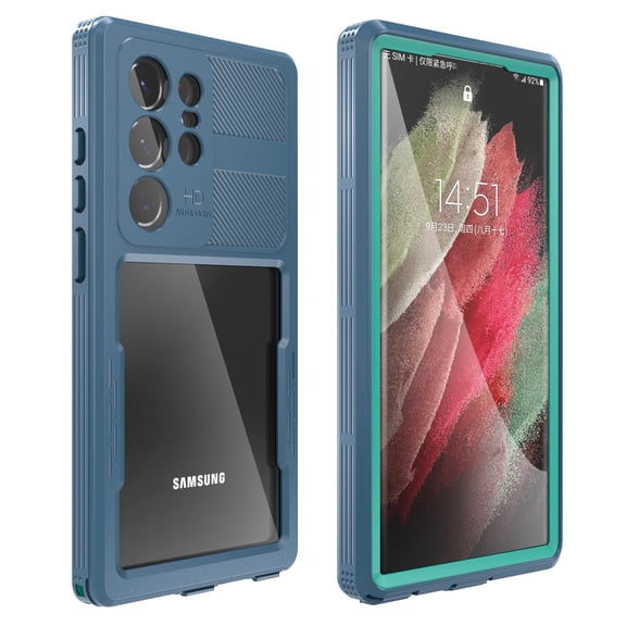 for Samsung Galaxy S23 Ultra 6.8" 2023 Case with Built-in Screen Protector, IP68 Waterproof & Dustproof & Anti-scratch [Wireless Charging] Heavy DutyProtective Cover for S23 Ultra, Grassblue