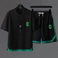 thumbnail image 5 of Conjunto de pantalones cortos para hombre, camiseta de entrenamiento con diseño de gofres y letras negras elegantes, conjuntos de pantalones cortos para hombre, oferta de estilo coreano, nuevo, con el, 5 of 5