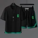 thumbnail image 5 of Conjunto de pantalones cortos para hombre, camiseta de entrenamiento con diseño de gofres y letras negras elegantes, conjuntos de pantalones cortos para hombre, oferta de estilo coreano, nuevo, con el, 5 of 5