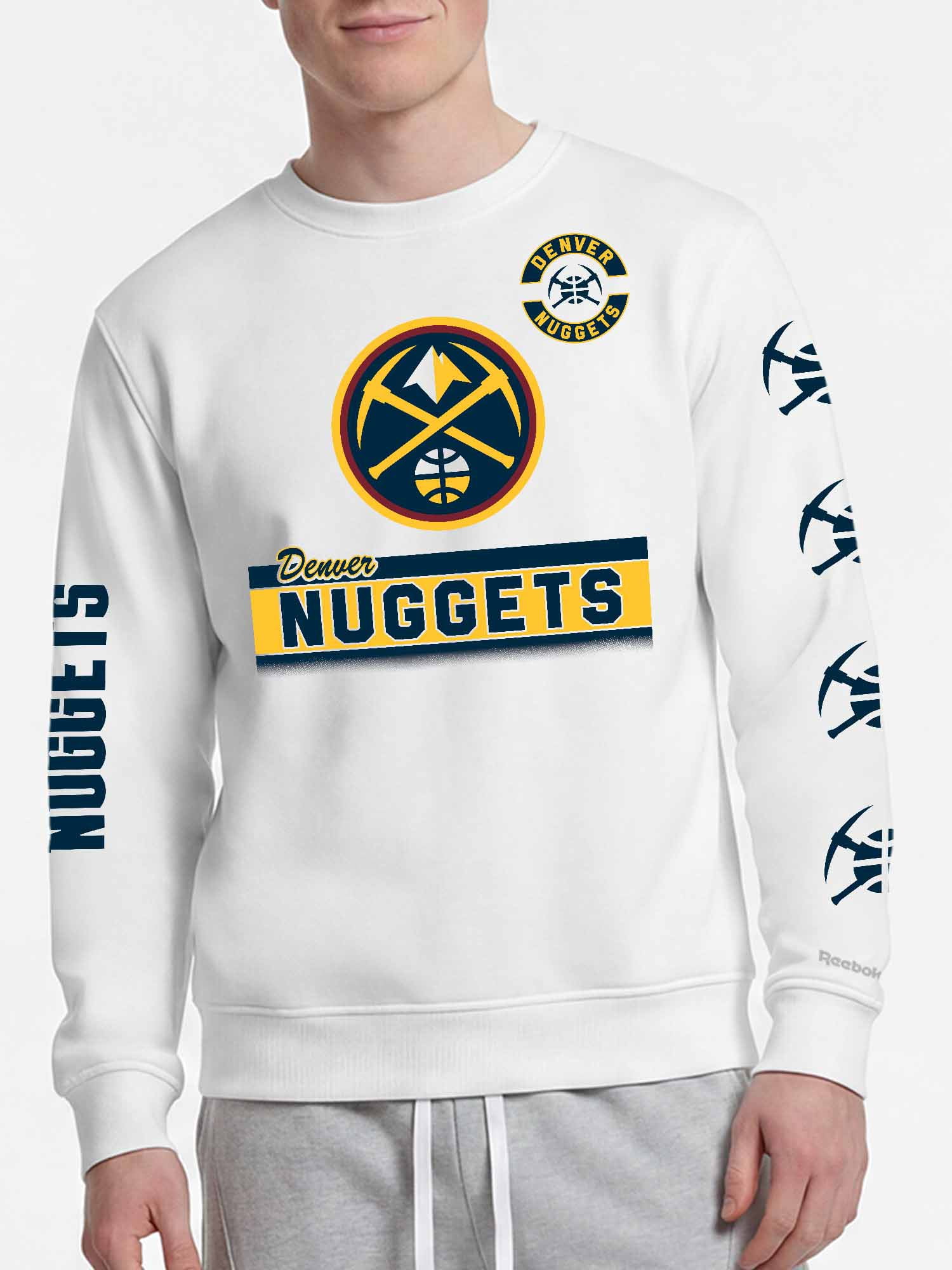 Denver Nuggets Reebok Mens White Crew Sweatshirt