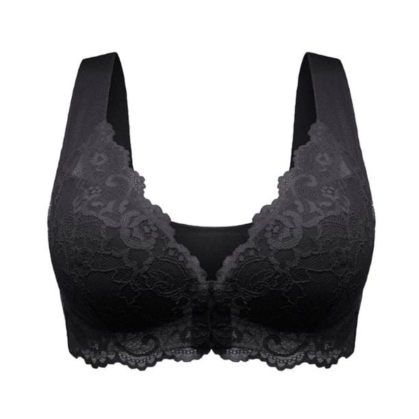 Sonducket Cierre frontal Beauty Back Cómodo moldeador Push Up Seamless Beauty Back Sports Bra, Womens Casual Comfort Lace Ropa interior Negro L