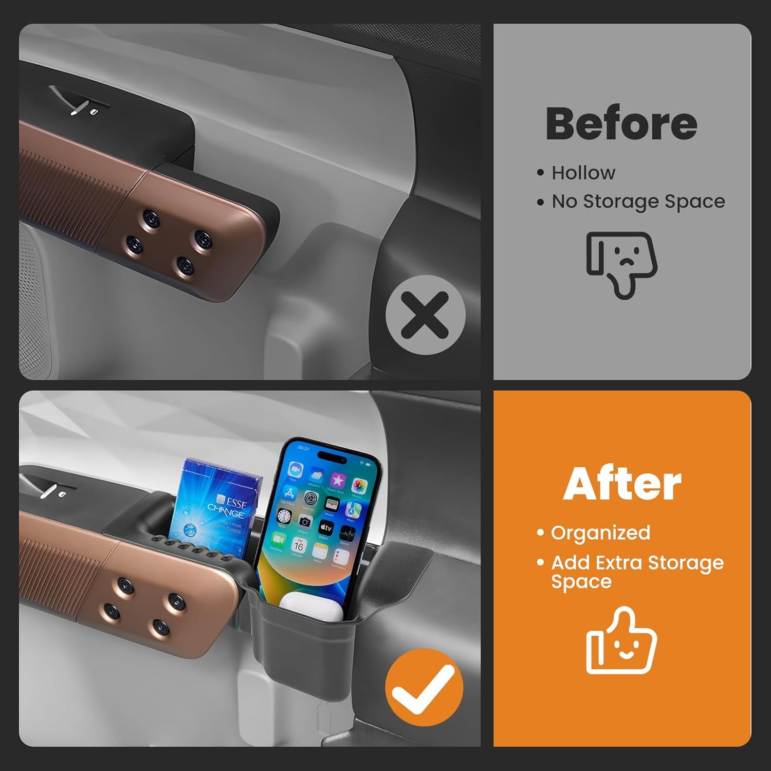 Canvcle Door Handle Storage Box for 2022-2025 Ford Maverick Accessories, Front Rear Door Side Storage Insert Tray Organizer Grab Handle Pocket Container 4PCS
