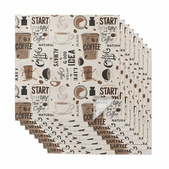 Coffee Cloth Napkins, Brown Beans Cup Dessert Drink Monochrome Washable and Reusable Dinner Napkins Set of 8, Table Napkin for Kitchen Party Birthday Wedding Hotel Housewarming 20"x20"