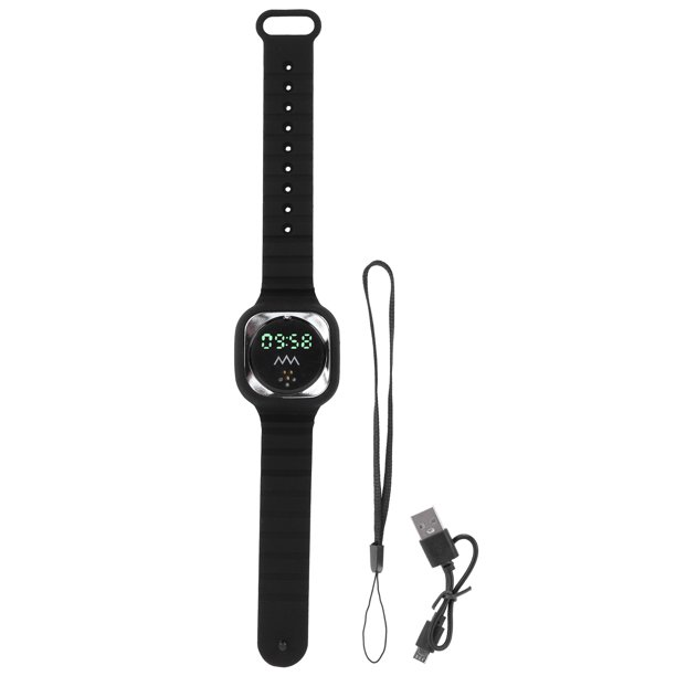 Pulsera repelente de mosquitos ultrasónica con pantalla de tiempo, antimosquitos para exteriores (negra)