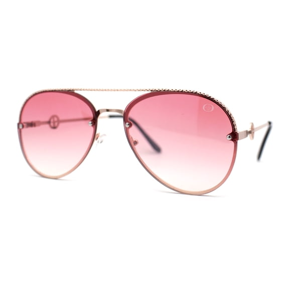 Womens Luxury Metal Deco Designer Rimless Pilots Sunglasses Gold Pink