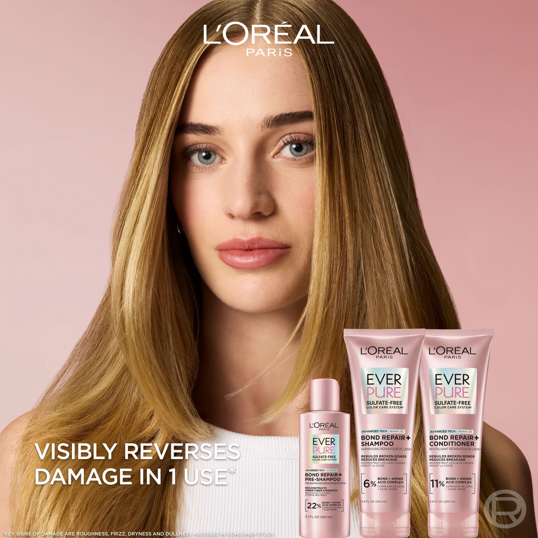 L'Oreal Paris Sulfate Free Bond Repair Conditioner for Damaged Hair, EverPure, Pump, 23 fl oz