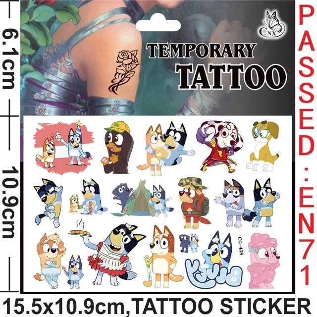 Pegatina de tatuaje de dibujos animados Bluey DIY, paquete de pegatinas de recompensa para niños, pegatinas de piel para computadora portátil, juguetes para niños, regalos para niñas