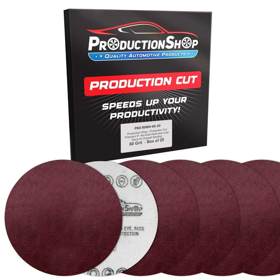 ProductionShop Premium 9" Red 60 Grit Hook & Loop Sanding Discs, Box of 20 - Sandpaper for Drywall Power Sanders, Coarse-Cut Abrasive - Woodworking, Sand Wood Metal Auto Paint