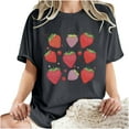 thumbnail image 4 of Plus Size Tops for Women LEBONYARD Summer Tops for Women Clearance under $10,Women's Fashion Summer Round Neck Drop Sleeves Leisure Short Sleeve Fruit Printing Tops Dark Gray S, 4 of 7