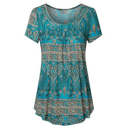 - LEFASHION Women's Floral Print Short Sleeve Solid Color Assymmetric Tops