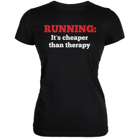 Running Cheaper Than Therapy Black Juniors Soft T-Shirt - Medium
