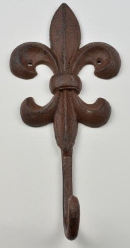 Small Turquoise Fleur De Lis Key Holder with 6 Hooks Cast Iron Wall Mounted 