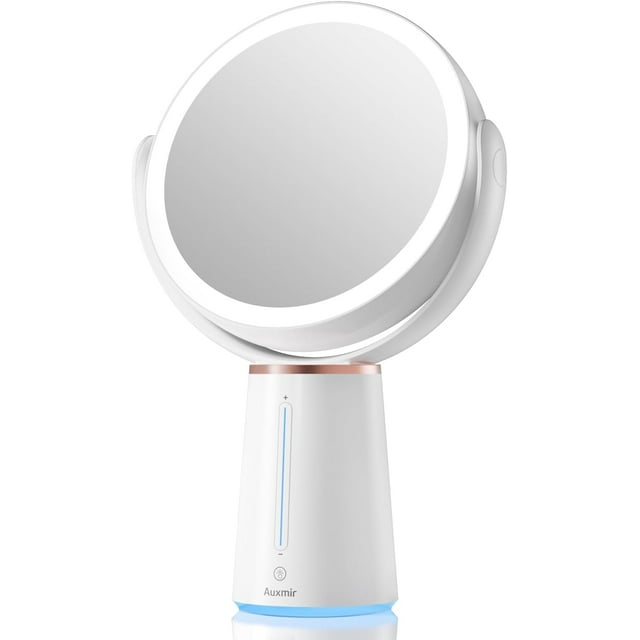 Auxmir Lighted Makeup Mirrror with 10X/1X Magnification, Rechargeable Double-Sided Magnifying Mirror with Light & 360° Rotation, Vanity Makeup Mirror with 10-Level Adjustable Dimmable Brightness