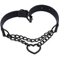 thumbnail image 4 of PU cuero simulado negro gótico punk corazón anillo cubano cadena ajustable cuello correa collar (negro), 4 of 5