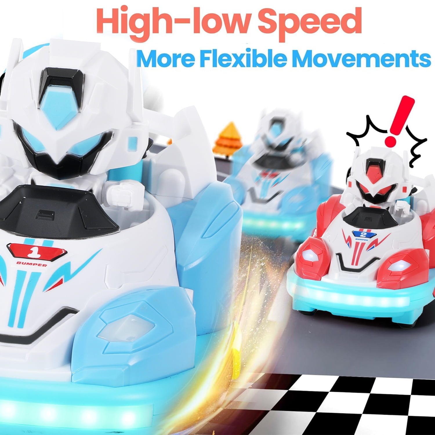 Anpro Remote Control Car for Toddlers, Kids RC Ejecting Bumper Car with Music LED Lights Spray, RC Cartoon Car Speed Bumper Cars Toys Set of 2 Players for Boy Girls 3-10 Years Old