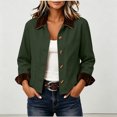 thumbnail image 3 of Perfectbot Women's Short Barn Jacket, Button Down Corduroy Collar Rolled Cuff Coat with Pockets, 3 of 8