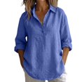 thumbnail image 5 of Linen Button Down Shirt Women Long Sleeve Linen Blend Tops Linen Shirts for Women Casual Ladies Gauze Tops Womens Gauze Tops Breathable Natural Flax Summer Vacation Linen Top,Blue,L, 5 of 9