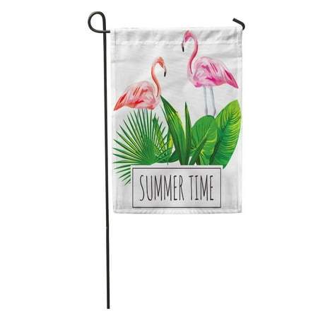 - LADDKE Colorful Pattern Slogan Summer Time Tropical Green Leaves and Pink Flamingo Bird on Jungle Garden Flag Decorative Flag House Banner 12x18 inch