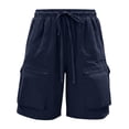 thumbnail image 5 of LYXSSBYX Women's Elastic Waist Cargo Shorts, Casual Loose Fit Quick Dry Hiking Shorts with Zipper Pockets, Solid Color Summer Outdoor Shorts, 5 of 6