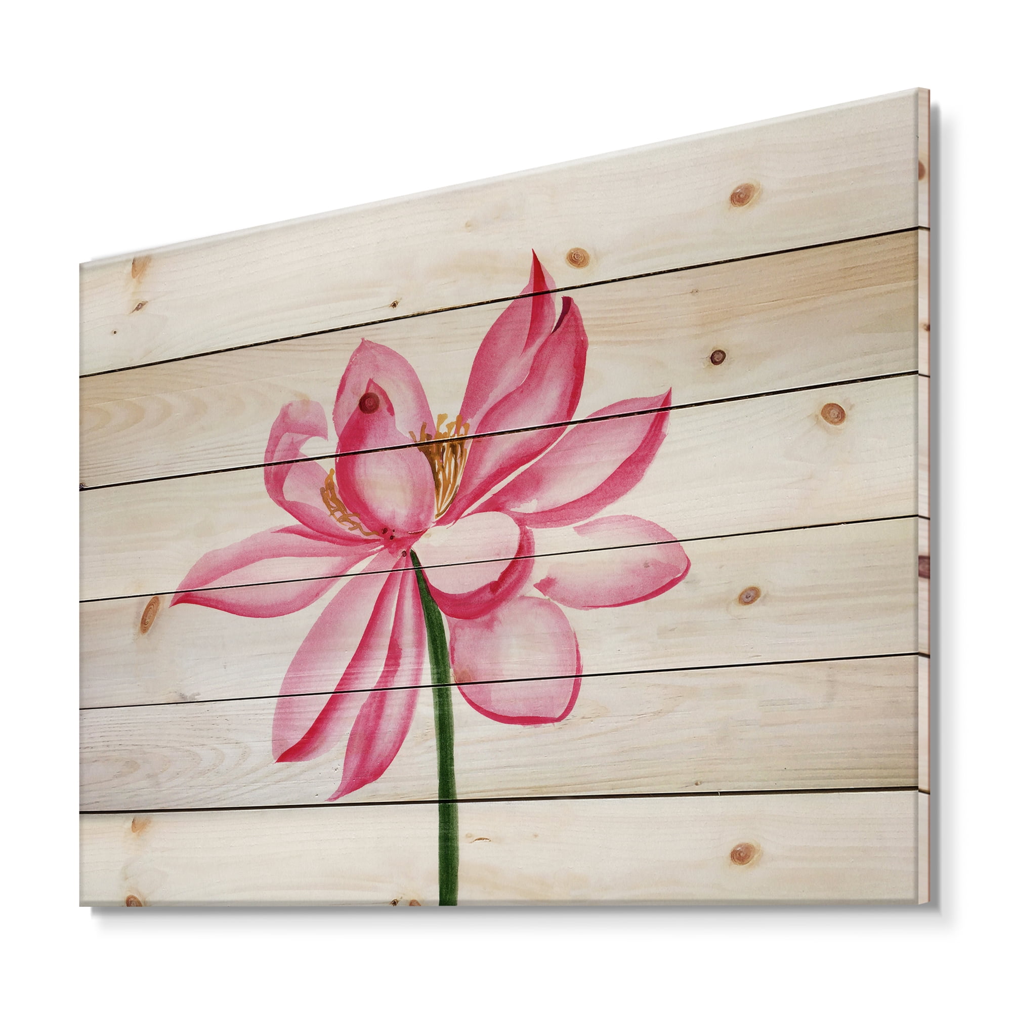 Designart 'Ancient Detail of A Pink Lotus' Traditional Print on Natural Pine Wood
