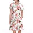 thumbnail image 1 of Bixox Robe d'Été à Manches Courtes pour Femmes Robe Ample Longueur Genou avec Poches-Fleurs de Lys, 1 of 7