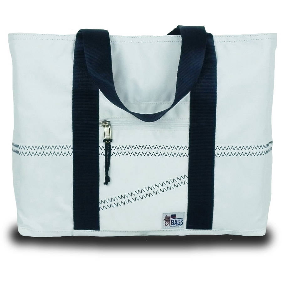 Sailor Bags White/Blue "M" Tote with Blue Straps