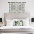 thumbnail image 4 of Beige Teal Boho Kitchen Curtains Short 54 Inch Length, Medieval Vintage Ethnic Floral Abstract Grommet Top Bedroom Living Room Curtains, Light Filtering Cafe Curtain Drapes 2 Panels Set 84''x54'', 4 of 9