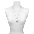 thumbnail image 3 of Delight Jewelry Silvertone Blue Open Plumeria Flower Flip Flop I Set You Apart Engraved Cross Zoey Necklace, 28", 3 of 4
