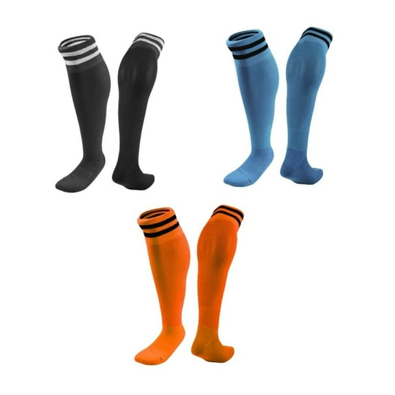 Lian LifeStyle 3 Pairs Knee High Sports Socks for Soccer, Softball, Baseball, Soccer, and Many Other Sports XL002 Size M Black,LightBlue,Orange