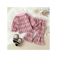 thumbnail image 3 of Franhais Kids Girls Fall Outfits Plaid Long Sleeve Button Up Shirt Tops with Stretch Flare Pants, 3 of 9