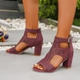 thumbnail image 3 of Gladiator Sandals for Women Open Toe High Block Heeled Summer Booties Breathable Cutout Ankle Strap Back Zipper Ankle Boots Wine Size 7.5, 3 of 6