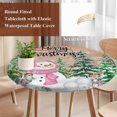 thumbnail image 4 of Merry Christmas Round Tablecloth, Fitted Table Cover with Elastic for 45"-54" Round Tables, Brown Xmas Tree Retro Snowman Snowflake Elk Table Cloth Outdoor Indoor Dinning Party Waterproof Tablecloths, 4 of 7