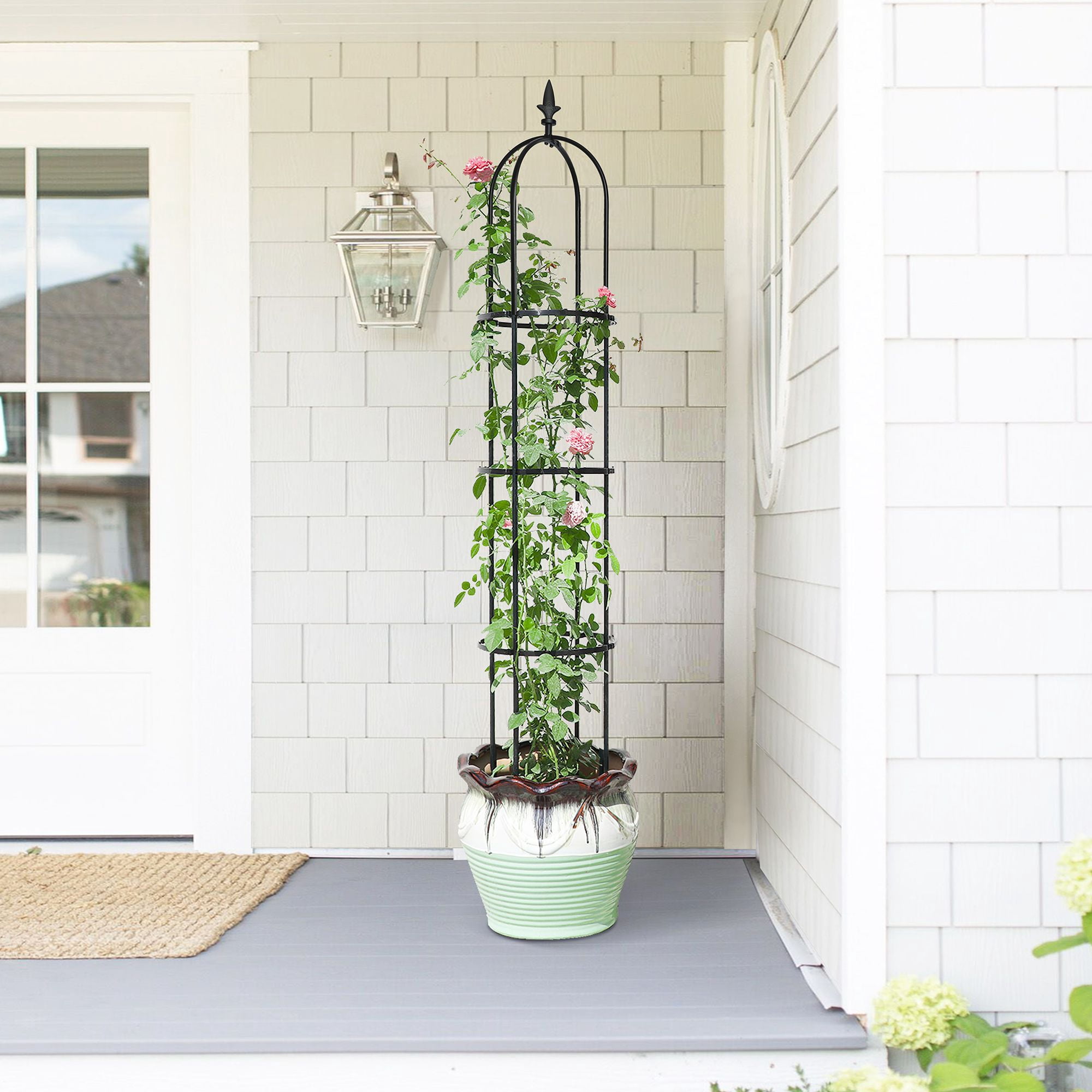 6.2ft Garden Obelisk Trellis, Lightweight Rustproof Plastic Coated Metal Tall Tower Trellis Stand