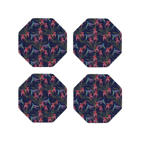 

Yiaed Flowers And Humming Bird Print Leather Coasters for Drinks - Cup Coasters Coffee Table Kitchen Table Bar Home & Office Gifts Handmade Drink Coasters-Octagon