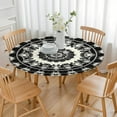 thumbnail image 3 of Black White Tie Dye Mandala Pattern Round Fitted Tablecloth with Elastic Edge,Dining Table Cover Waterproof,Outdoor Round Tablecloth for Camping,Dining,Indoor and Outdoor, 3 of 7