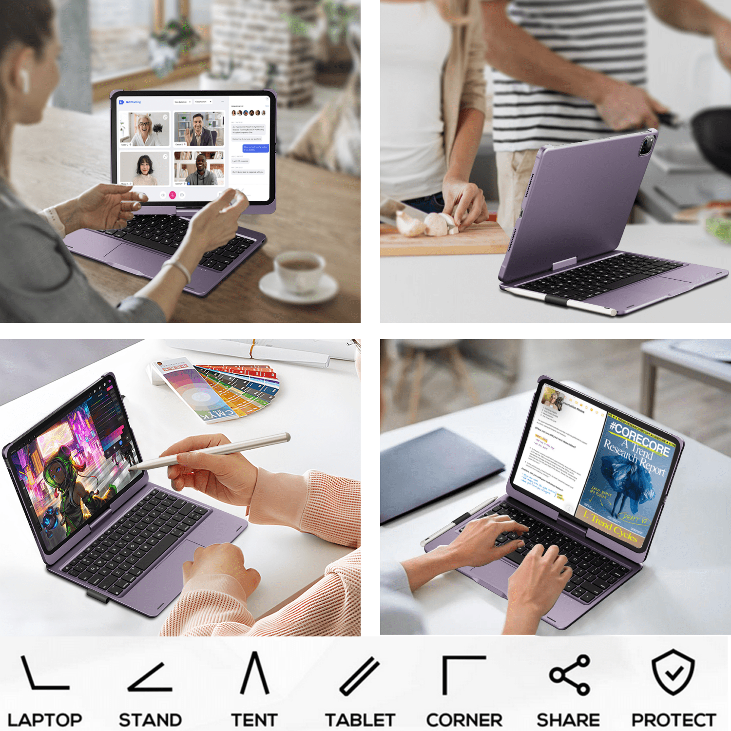 edaiser Stylus Pen + Swivel Keyboard Case Compatible with Apple iPad Pro 11 inch 5th Generation (M4) 2024, A2836 A2837 A3006, Purple