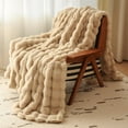 thumbnail image 3 of Fennco Styles Cuddle Bubble Faux Fur Throw Blanket 50" x 60" – Brown Ultra Soft Plush Textured Blanket for Couch, Bedroom, Living Room Décor, 3 of 6