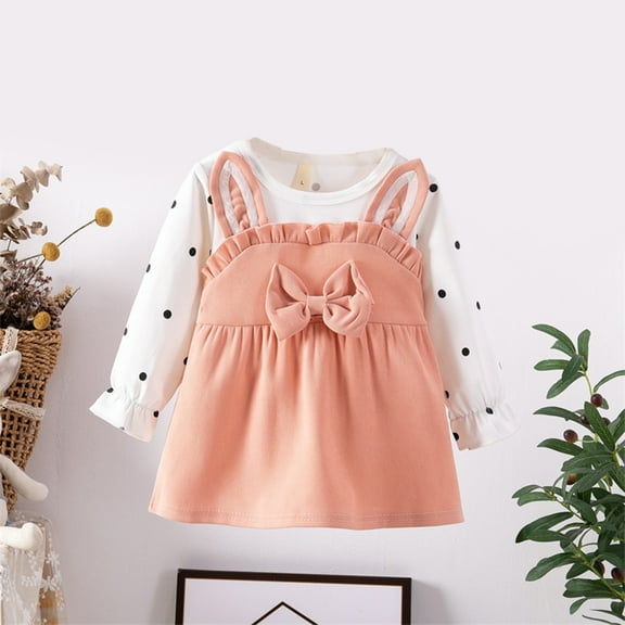 Cethrio Kids Girls Casual Dresses, Cotton Printed Long Sleeve Cute Summer Dress Pink Size 4T