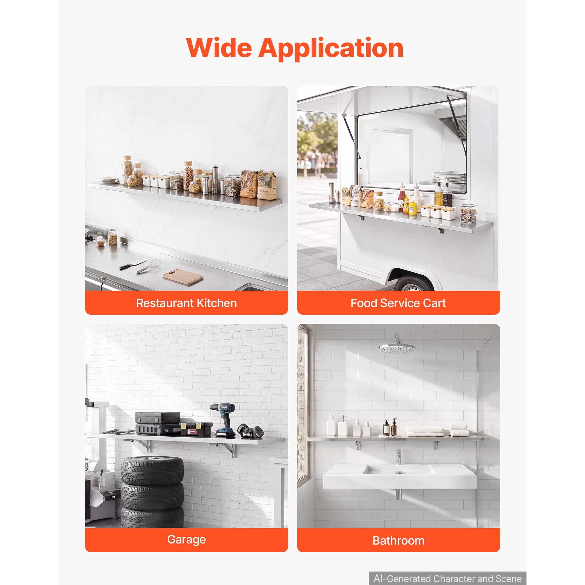 KFFKFF Stainless Steel Foldable Wall Shelf 12" x 72", Durable Commercial Shelving with Brackets, 300 lbs Load Capacity, Easy Maintenance, Ideal for Kitchens, Restaurants, and Garages