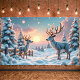 thumbnail image 2 of Winter Wonderland Scenic Backdrop Snowy Deer Landscape Christmas Decoration for Holiday Party Indoor Photography, 2 of 7