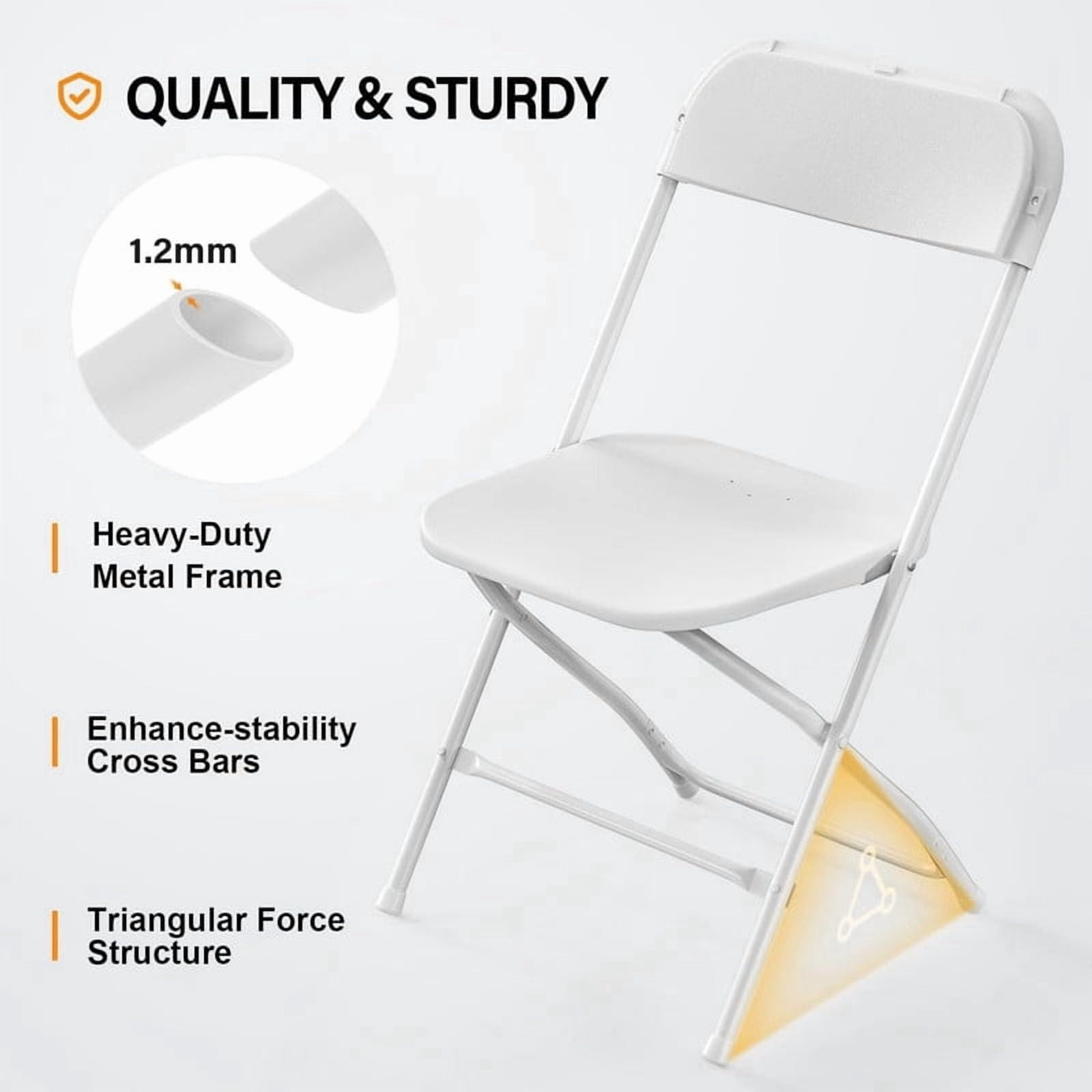 Kelno 10 Pack Plastic Folding Chair Lightweight Portable Chair, White