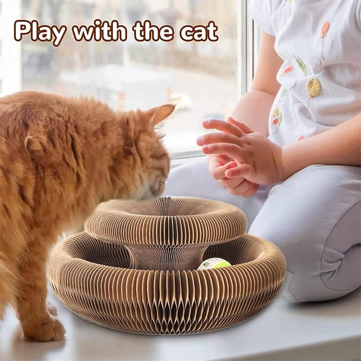 Jouet Pour Chat Twisty Paws – Griffoir Pliable Avec Balle – Stimulation Mentale, Aiguisage Griffes – Carton Renforcé
