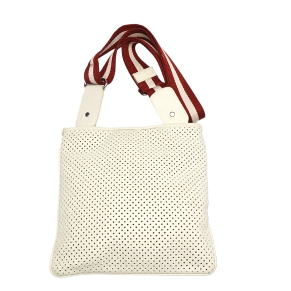 Pre-Owned BALLY Punching Leather Crossbody Shoulder Belt White Bag (Good)