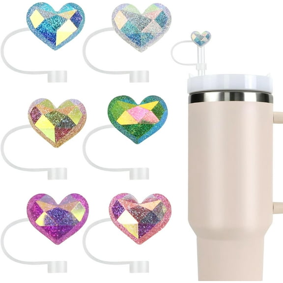 Stanley Straw Cover Cap, 6PCS Glitter Toppers for Stanley Cup, Reusable Tumbler Accessories Compatible with 10mm Straw, Funny Gifts for Women & Girls -Bright LOVE)